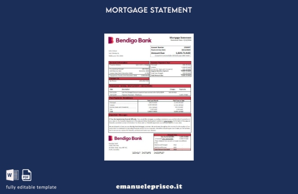 modello di estratto conto mutuo bancario Australia Bendigo in stile verificato